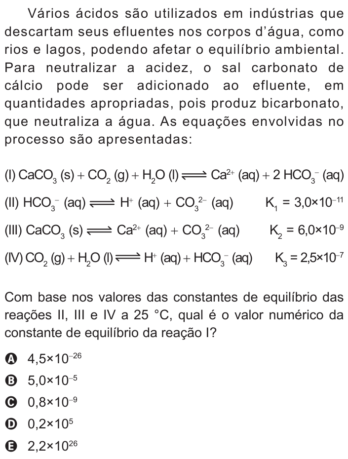 Questão 71 no caderno Azul do ENEM 2015