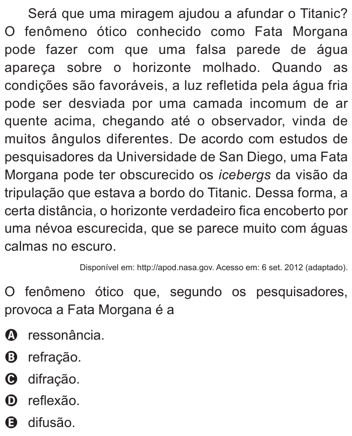 Questão 75 no caderno Azul do ENEM 2015