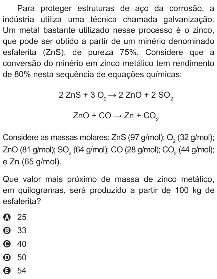 Questão 76 no caderno Azul do ENEM 2015