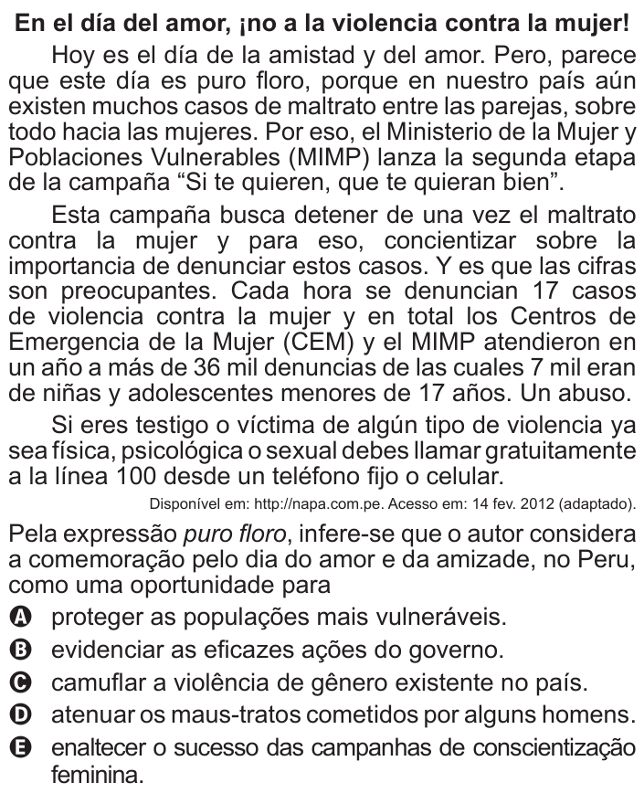 Questão 92 no caderno Azul do ENEM 2015