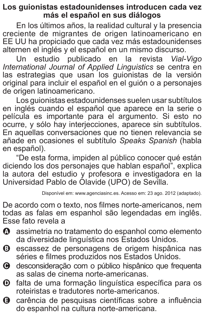 Questão 95 no caderno Azul do ENEM 2015