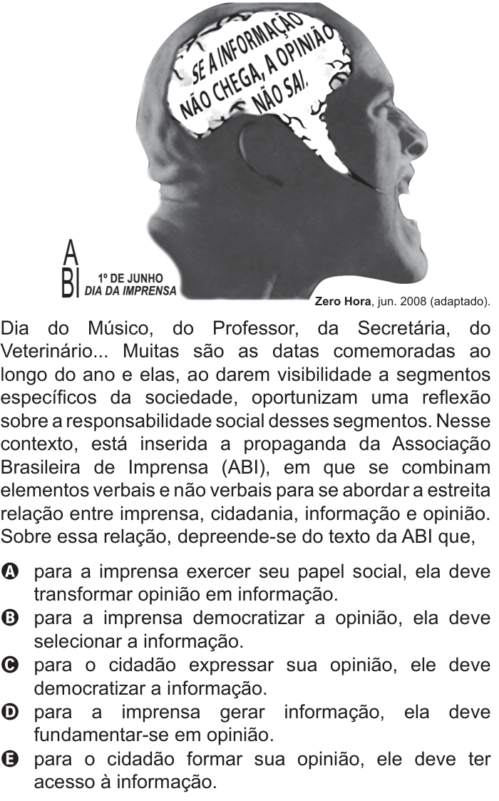 Questão 96 no caderno Azul do ENEM 2015
