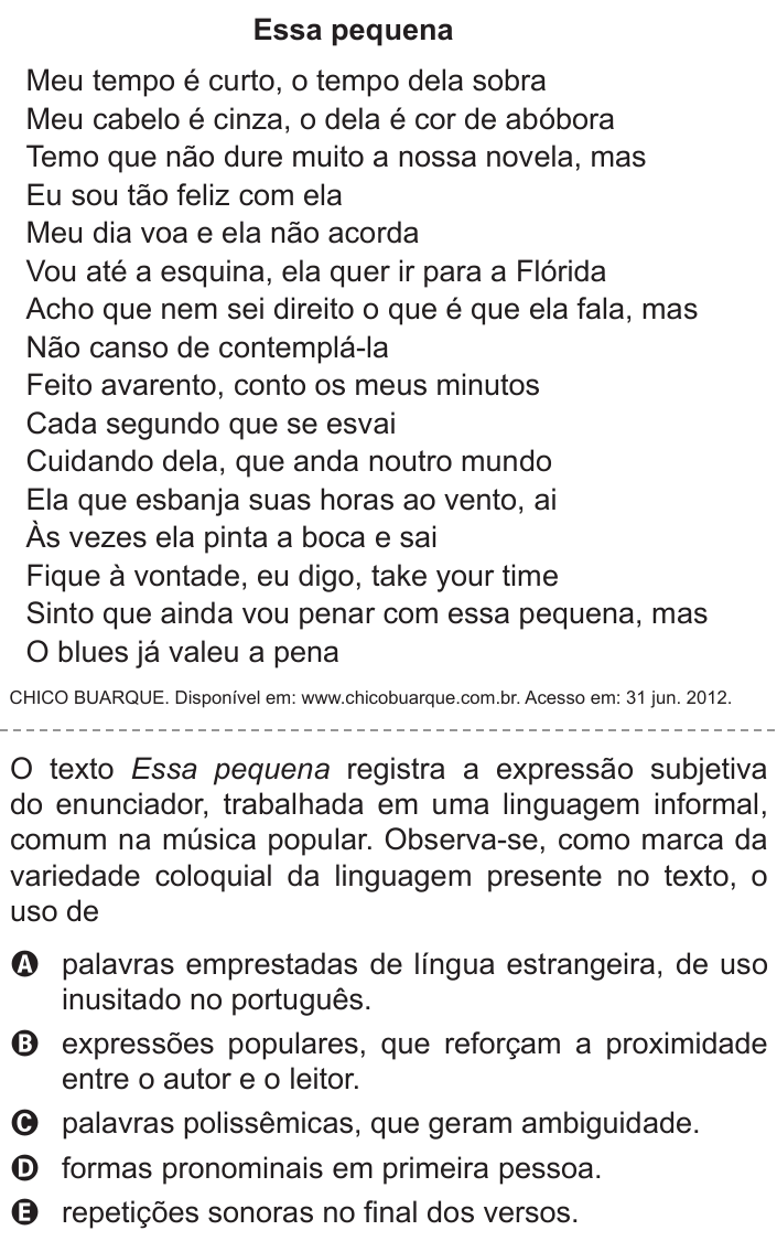 Questão 100 no caderno Azul do ENEM 2015