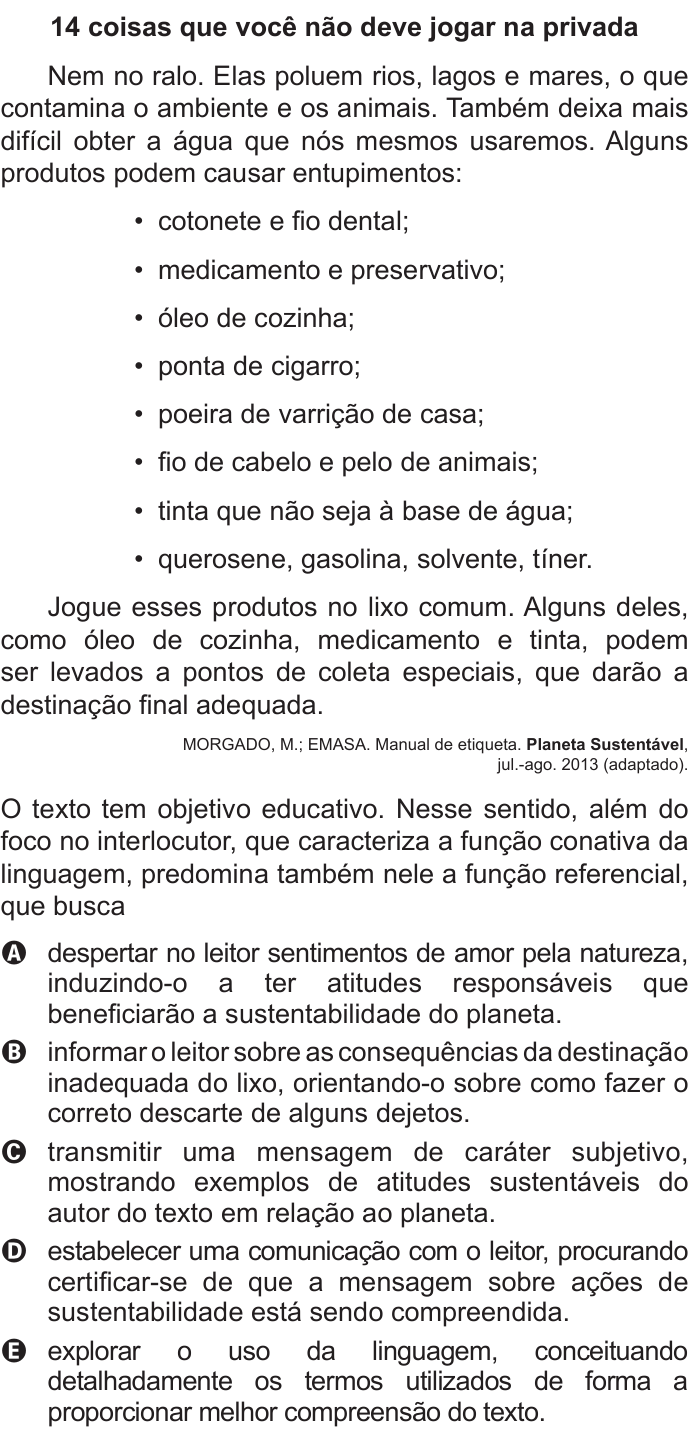 Questão 102 no caderno Azul do ENEM 2015