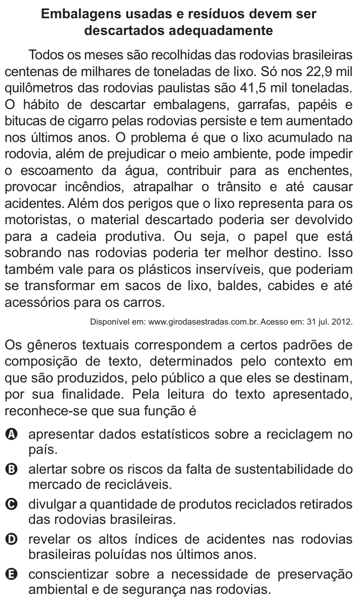 Questão 103 no caderno Azul do ENEM 2015