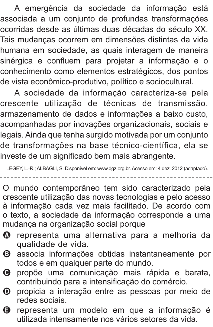 Questão 105 no caderno Azul do ENEM 2015