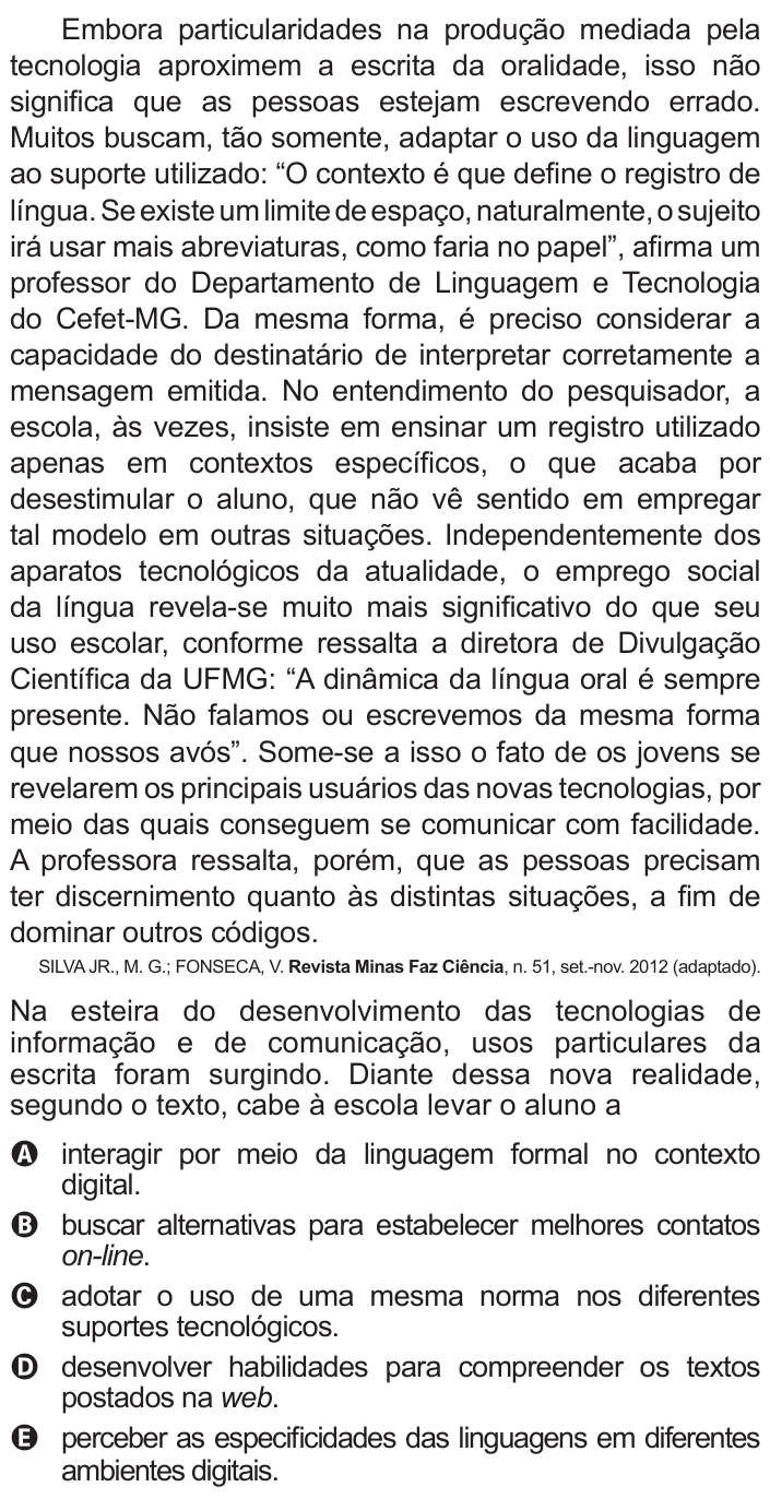 Questão 106 no caderno Azul do ENEM 2015