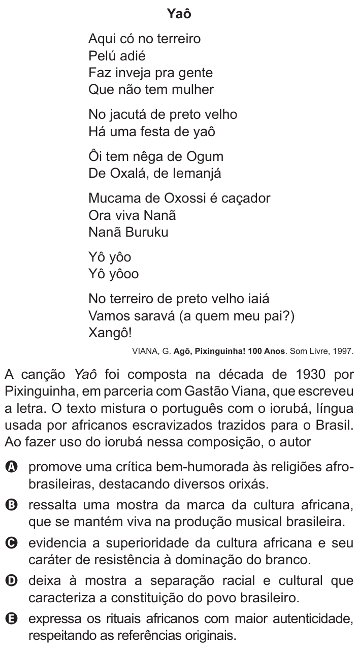 Questão 109 no caderno Azul do ENEM 2015