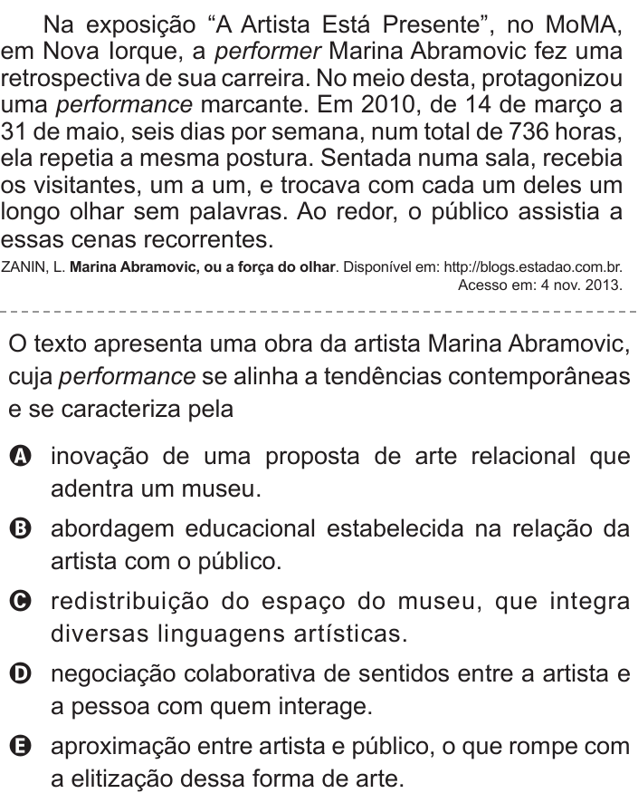Questão 112 no caderno Azul do ENEM 2015