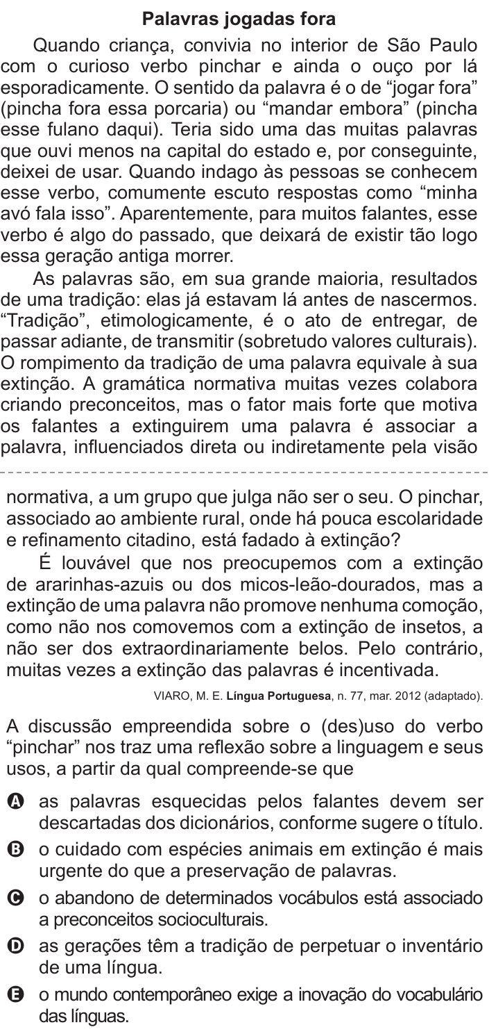 Questão 120 no caderno Azul do ENEM 2015