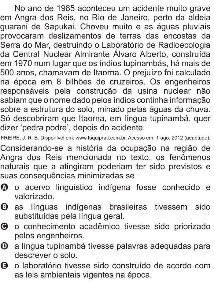 Questão 122 no caderno Azul do ENEM 2015