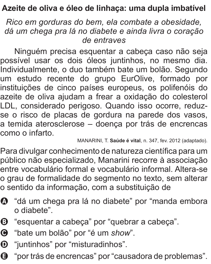 Questão 123 no caderno Azul do ENEM 2015