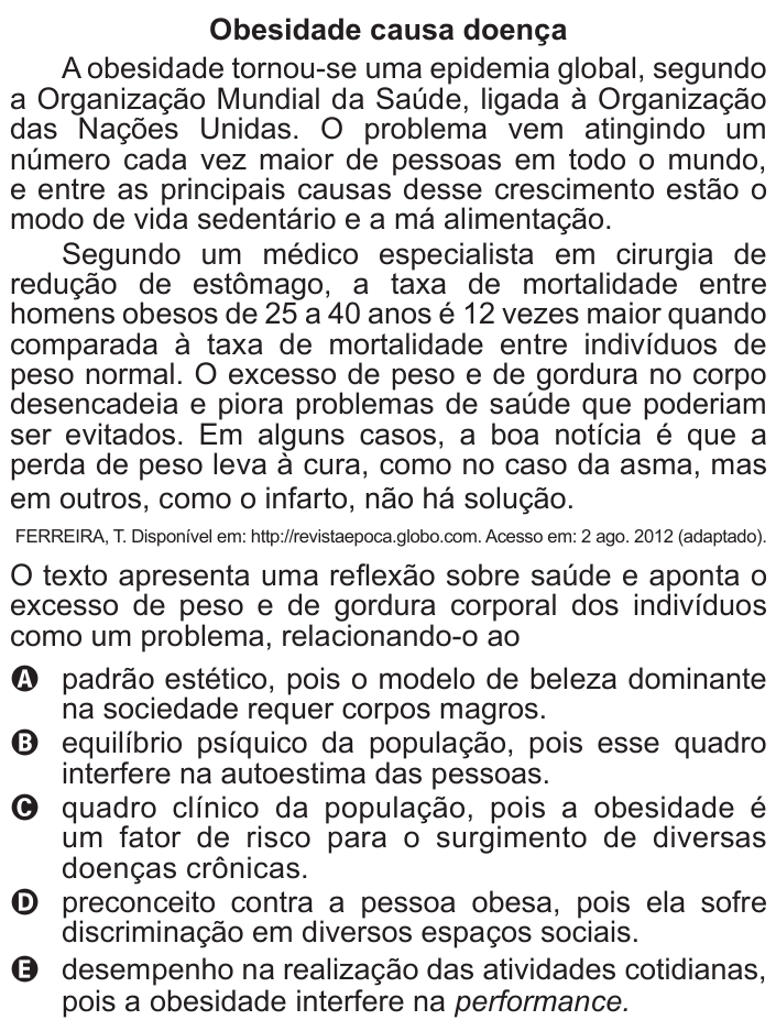 Questão 124 no caderno Azul do ENEM 2015