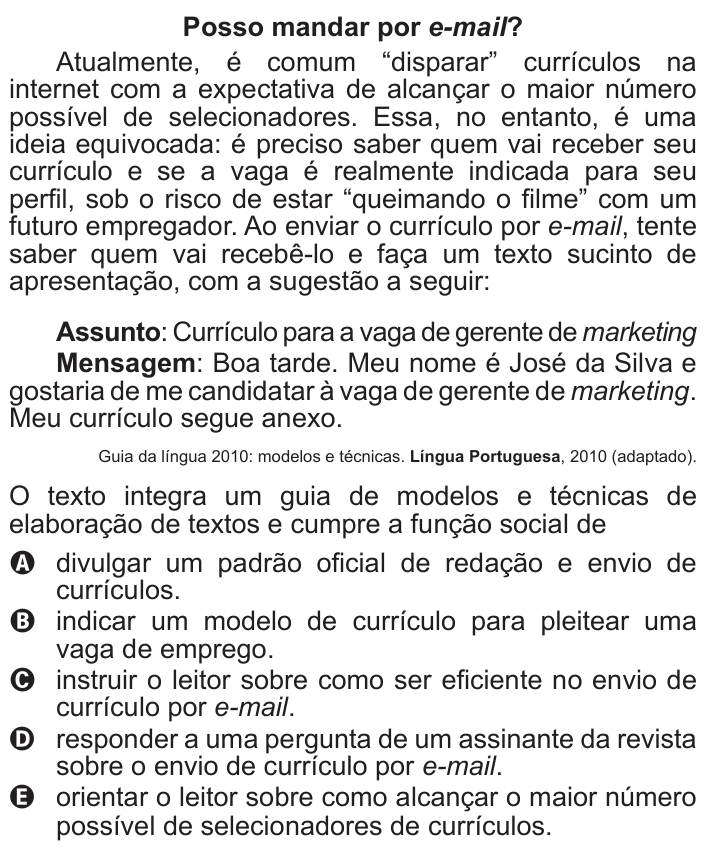 Questão 125 no caderno Azul do ENEM 2015