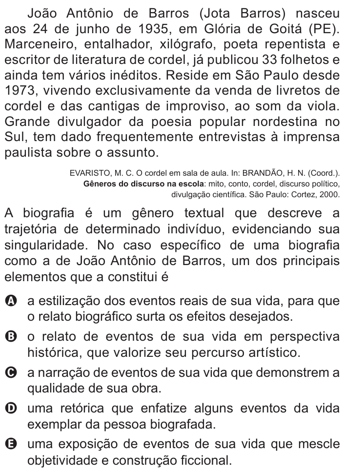 Questão 128 no caderno Azul do ENEM 2015