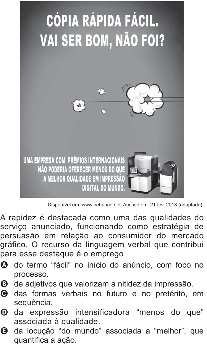 Questão 132 no caderno Azul do ENEM 2015