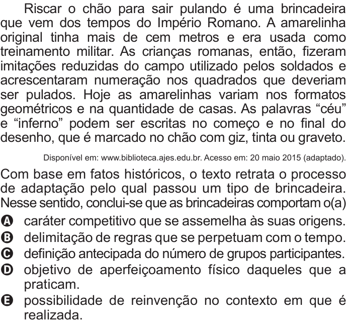 Questão 133 no caderno Azul do ENEM 2015