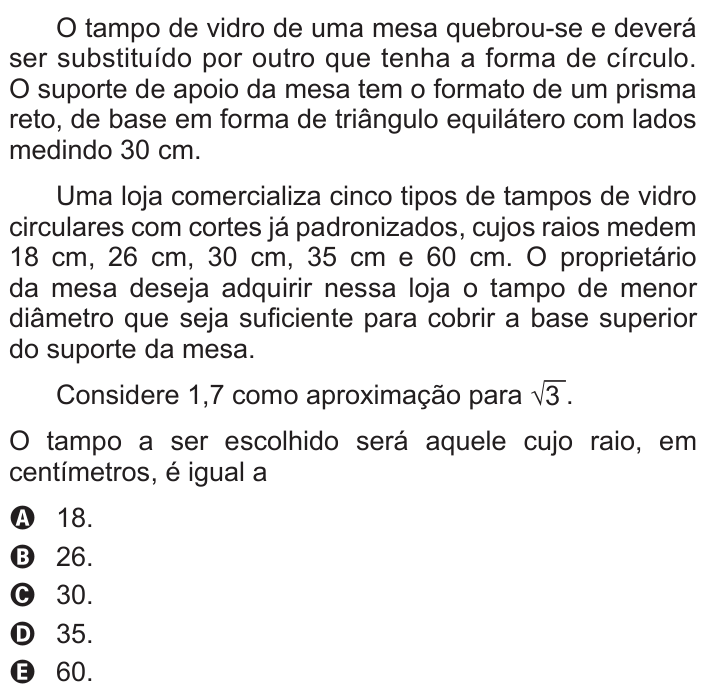 Questão 137 no caderno Azul do ENEM 2015