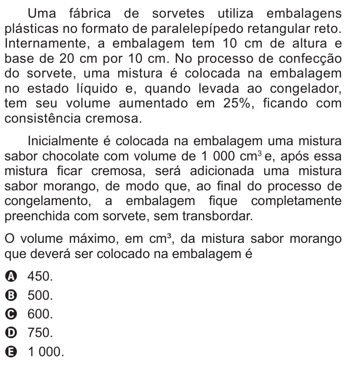 Questão 141 no caderno Azul do ENEM 2015