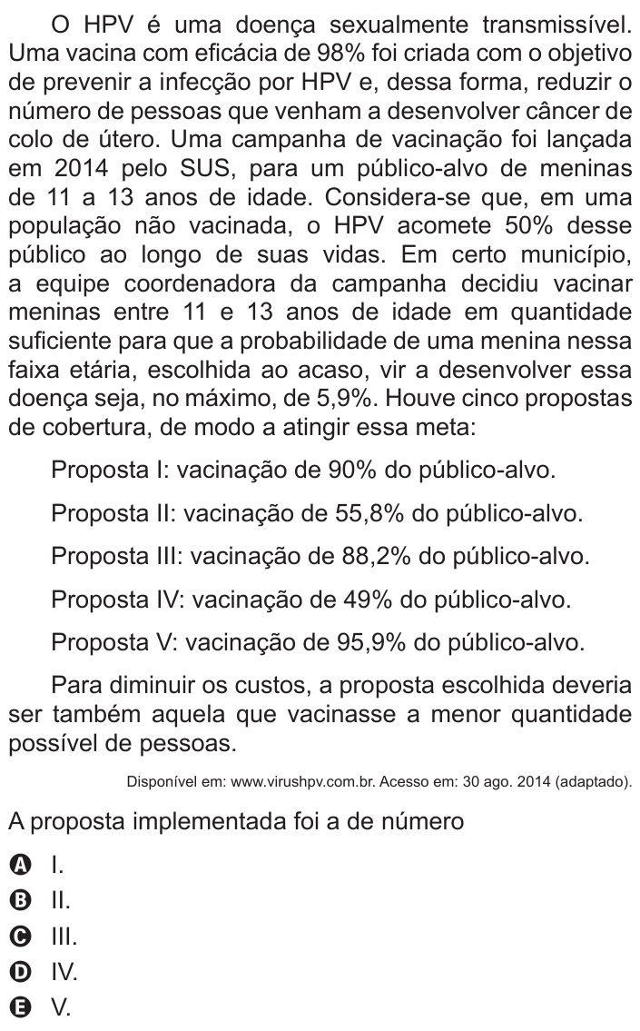 Questão 151 no caderno Azul do ENEM 2015