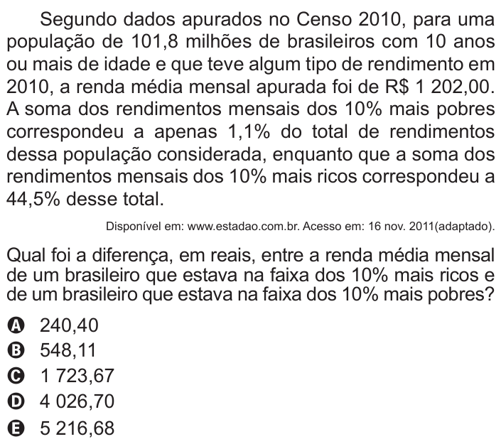 Questão 159 no caderno Azul do ENEM 2015