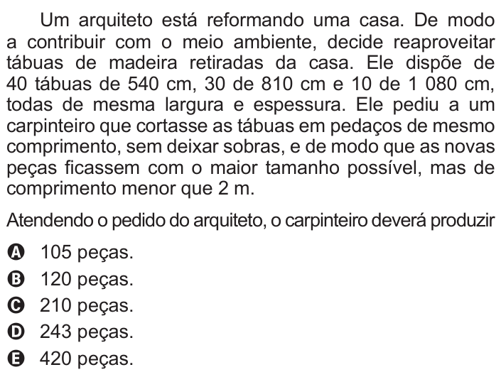 Questão 162 no caderno Azul do ENEM 2015