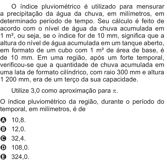 Questão 171 no caderno Azul do ENEM 2015