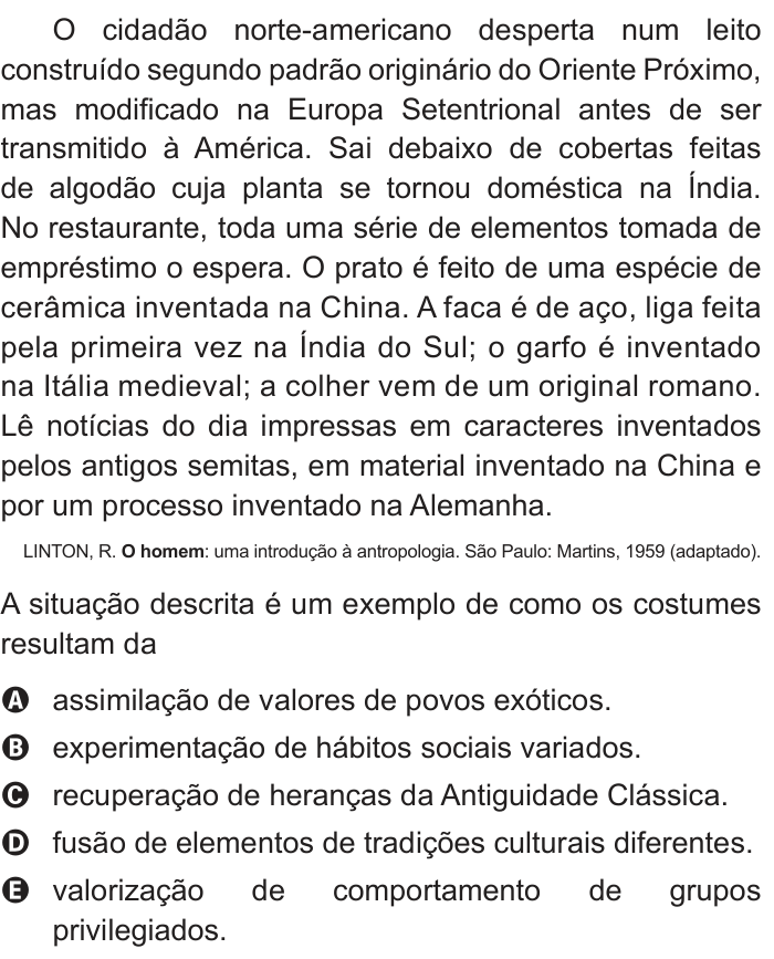 Questão 8 no caderno Azul do ENEM 2014