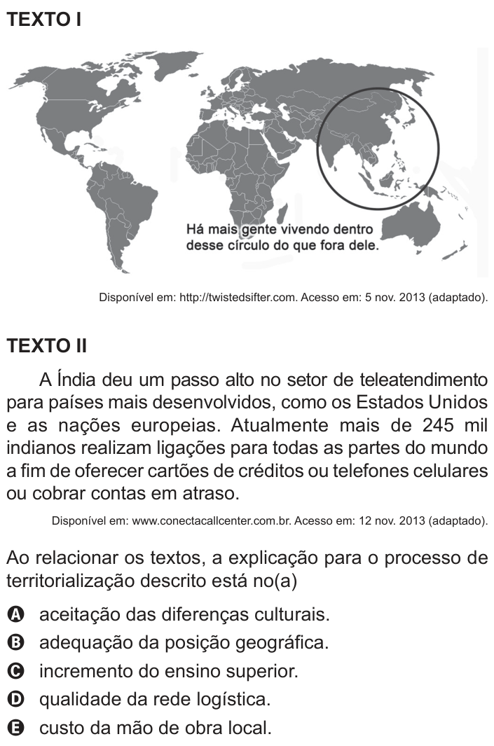 Questão 9 no caderno Azul do ENEM 2014