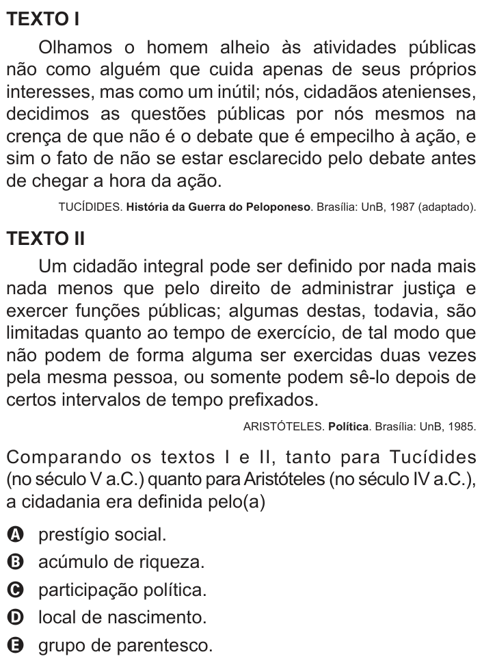 Questão 19 no caderno Azul do ENEM 2014