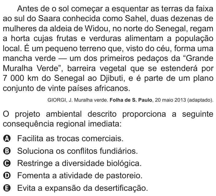 Questão 20 no caderno Azul do ENEM 2014