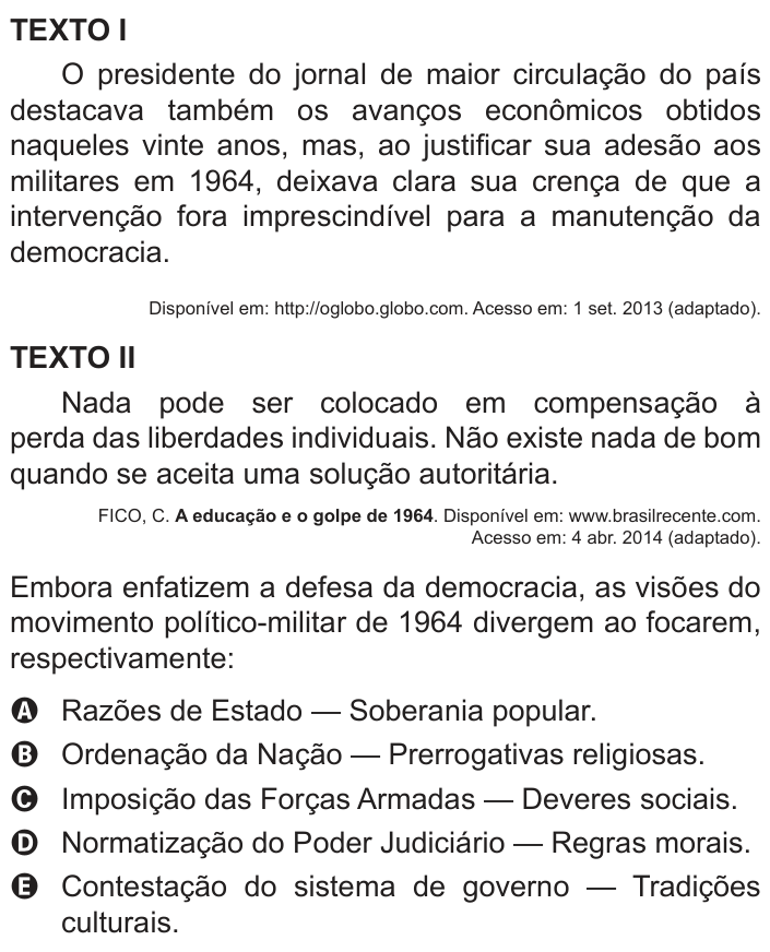 Questão 42 no caderno Azul do ENEM 2014