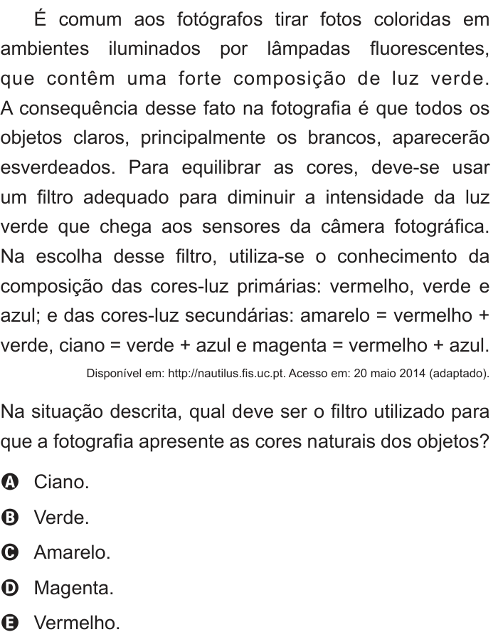 Questão 50 no caderno Azul do ENEM 2014