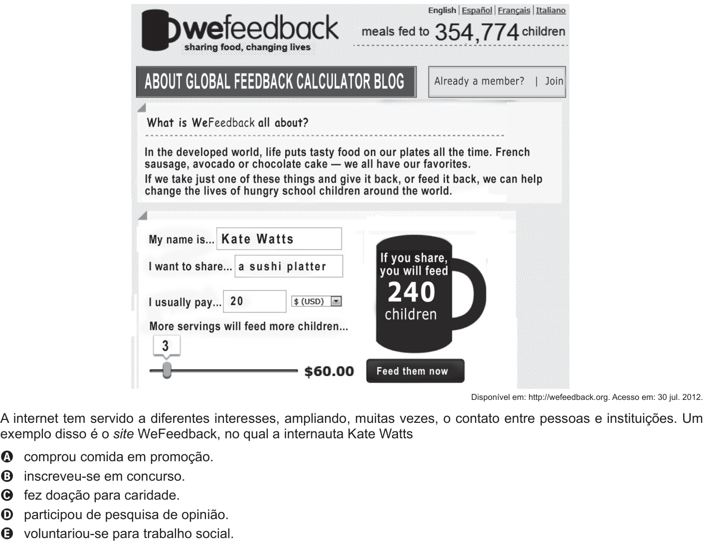 Questão 94 no caderno Azul do ENEM 2014
