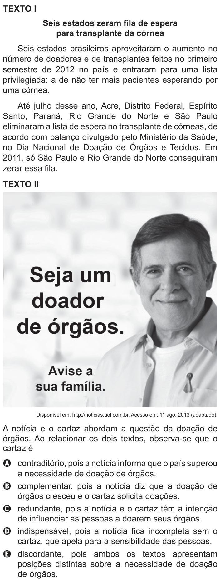 Questão 96 no caderno Azul do ENEM 2014