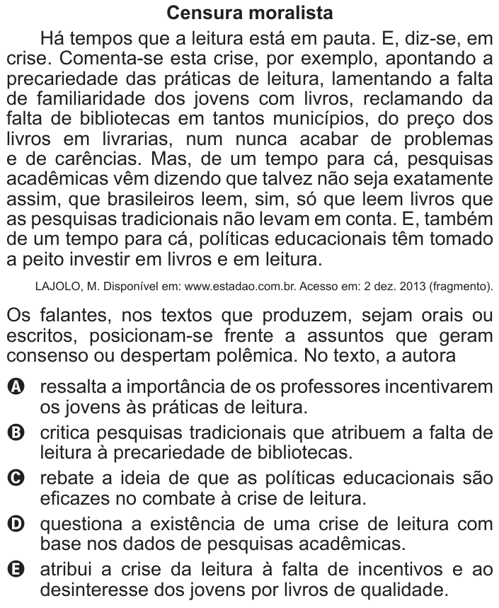 Questão 103 no caderno Azul do ENEM 2014