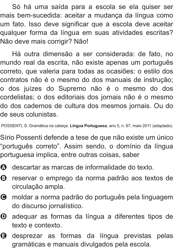 Questão 104 no caderno Azul do ENEM 2014