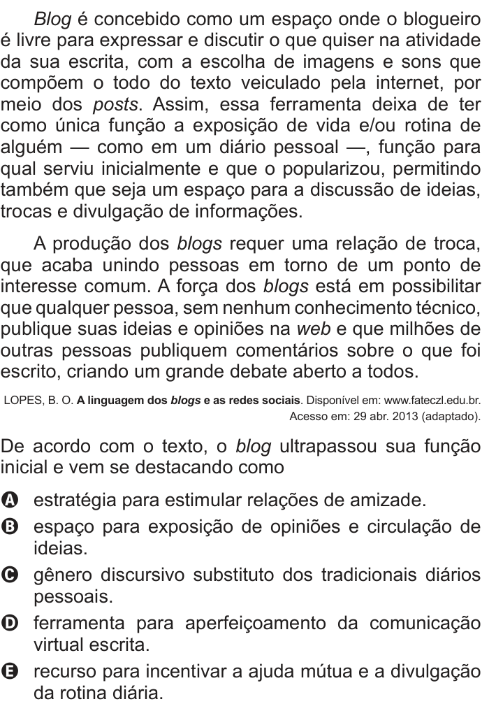 Questão 107 no caderno Azul do ENEM 2014