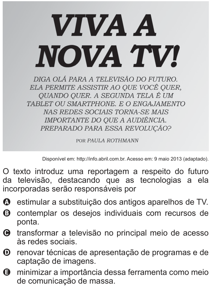 Questão 112 no caderno Azul do ENEM 2014