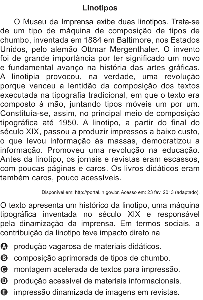 Questão 116 no caderno Azul do ENEM 2014