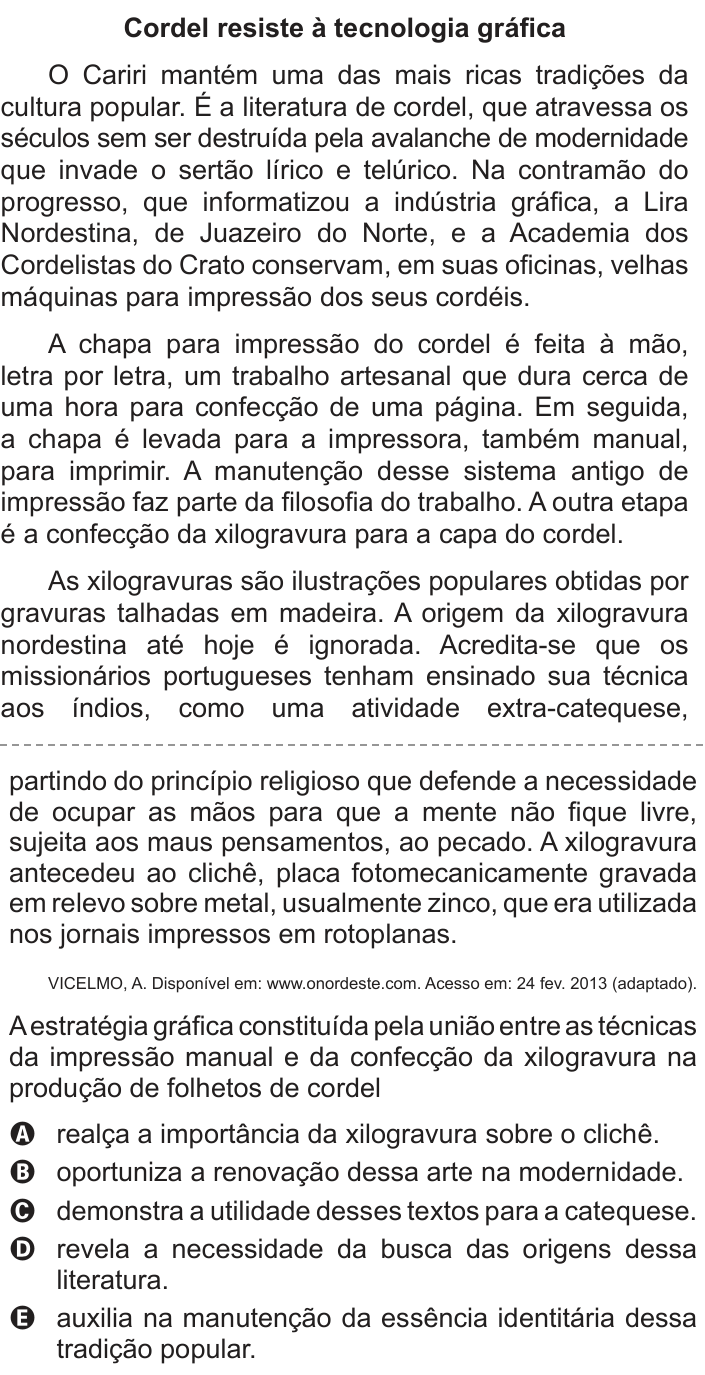 Questão 117 no caderno Azul do ENEM 2014