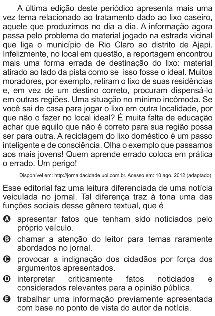 Questão 121 no caderno Azul do ENEM 2014