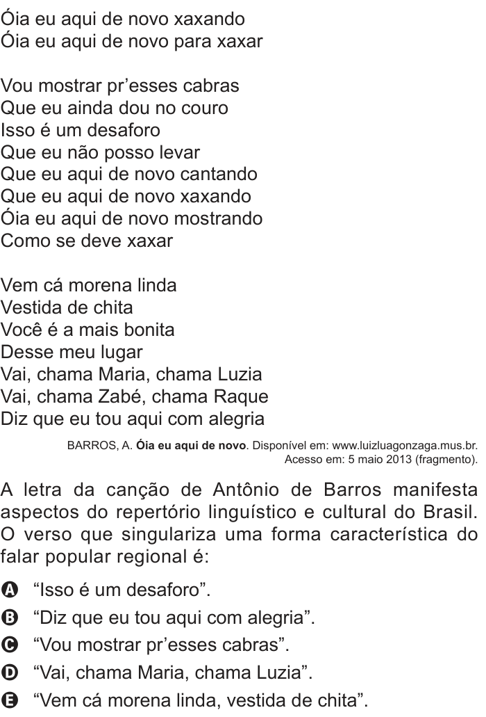 Questão 129 no caderno Azul do ENEM 2014