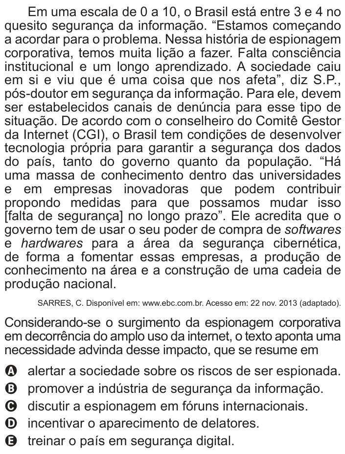 Questão 130 no caderno Azul do ENEM 2014
