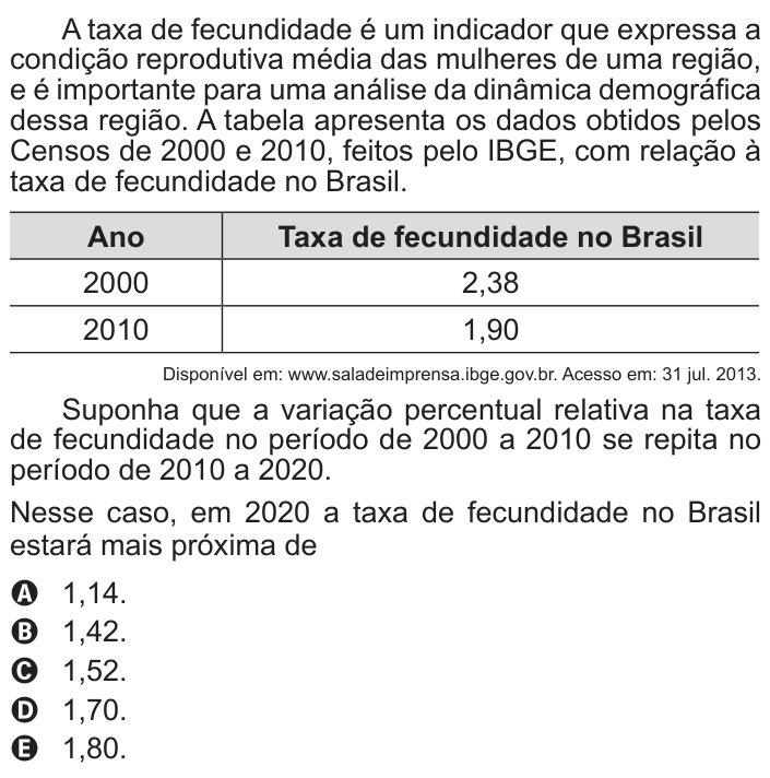 Questão 137 no caderno Azul do ENEM 2014