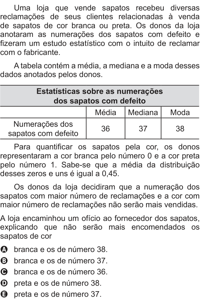 Questão 157 no caderno Azul do ENEM 2014