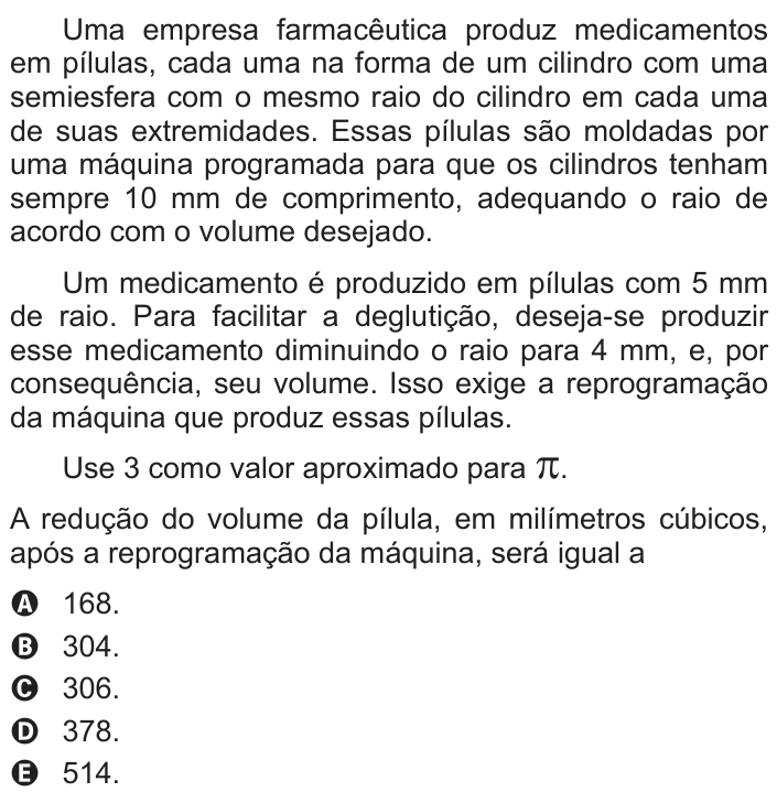 Questão 167 no caderno Azul do ENEM 2014