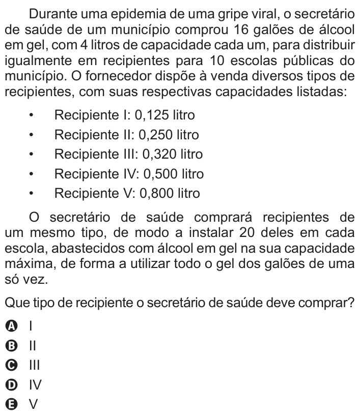 Questão 174 no caderno Azul do ENEM 2014