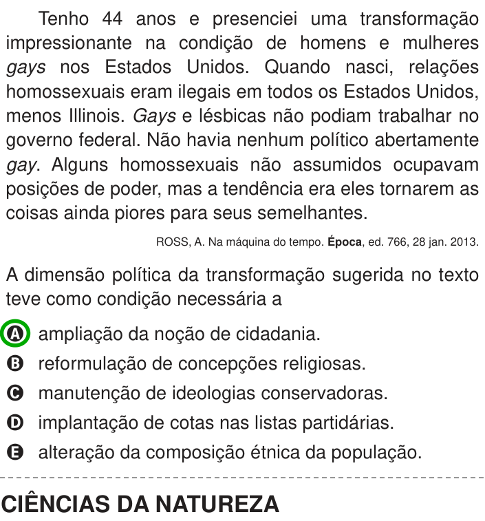 Questão 45 no caderno Azul do ENEM 2013