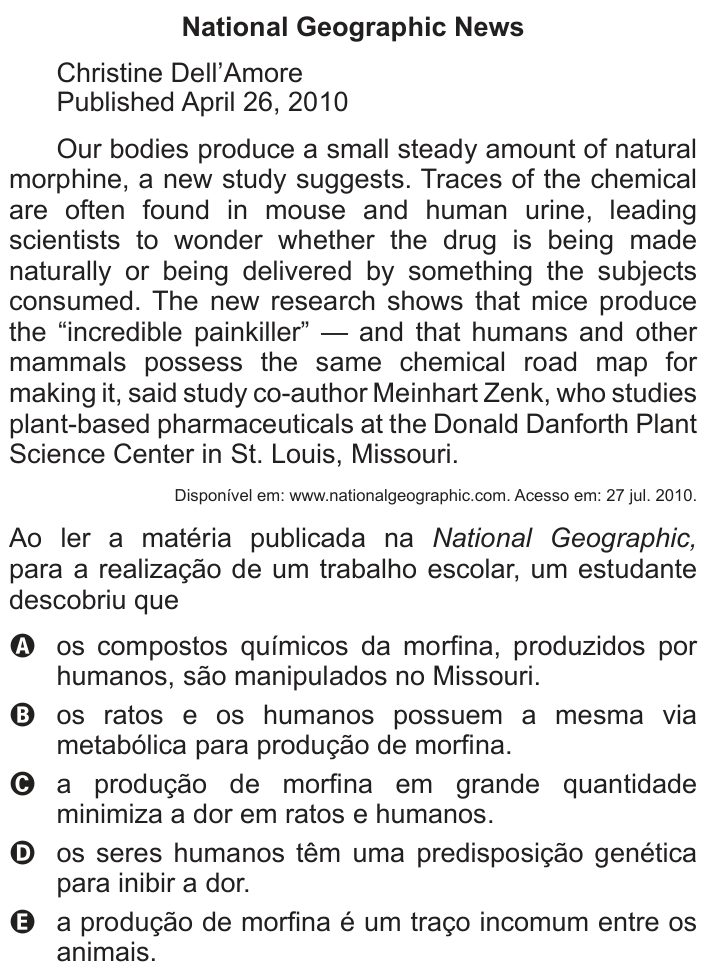 Questão 92 no caderno Azul do ENEM 2013